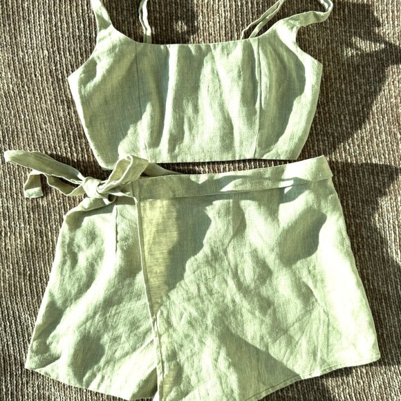 Reformation France Linen Two Piece Oatmeal - Size 2 - Picture 5 of 6